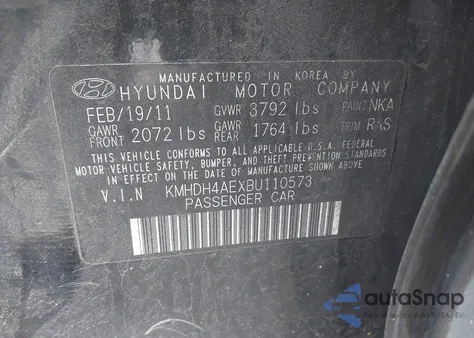 2011 Hyundai Elantra Gls (Ulsan Plant) z USA, uszkodzony, nr VIN KMHDH4AEXBU110573